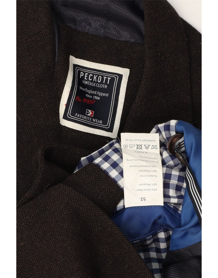 Męska marynarka zapinana na 2 guziki Peckott IT 52 XL Brązowa wełna w jodełkę