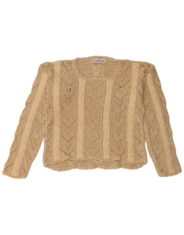 Sweter damski w stylu vintage z dekoltem w łódkę UK 14 w średnie beżowe paski Ramie