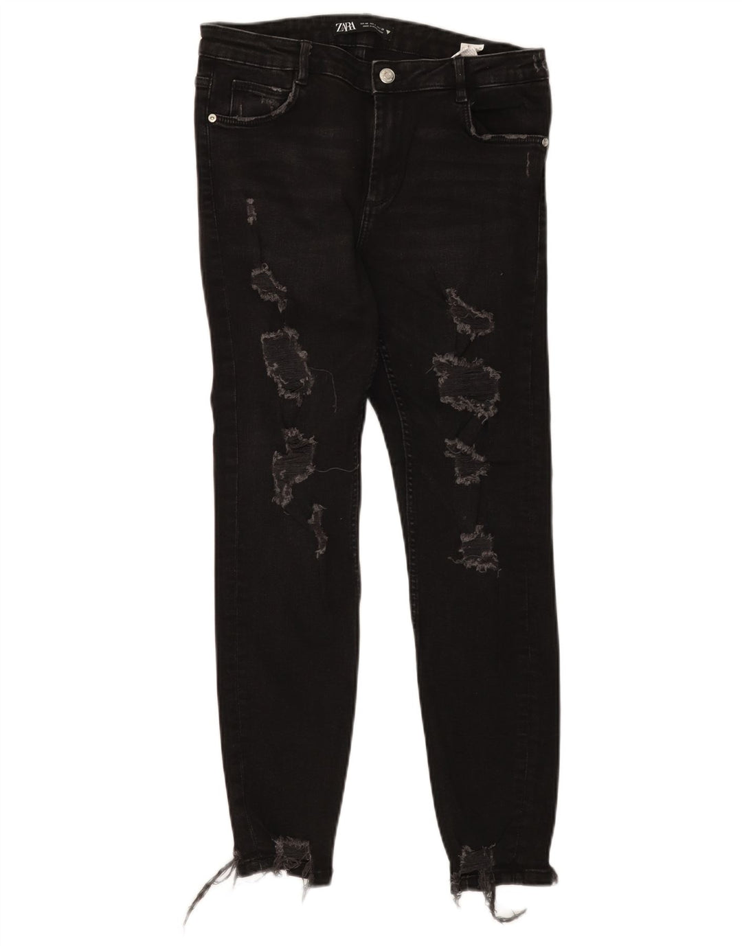 Damskie jeansy Zara w trudnej sytuacji, EU 40 Medium W30 L27, czarna bawełna