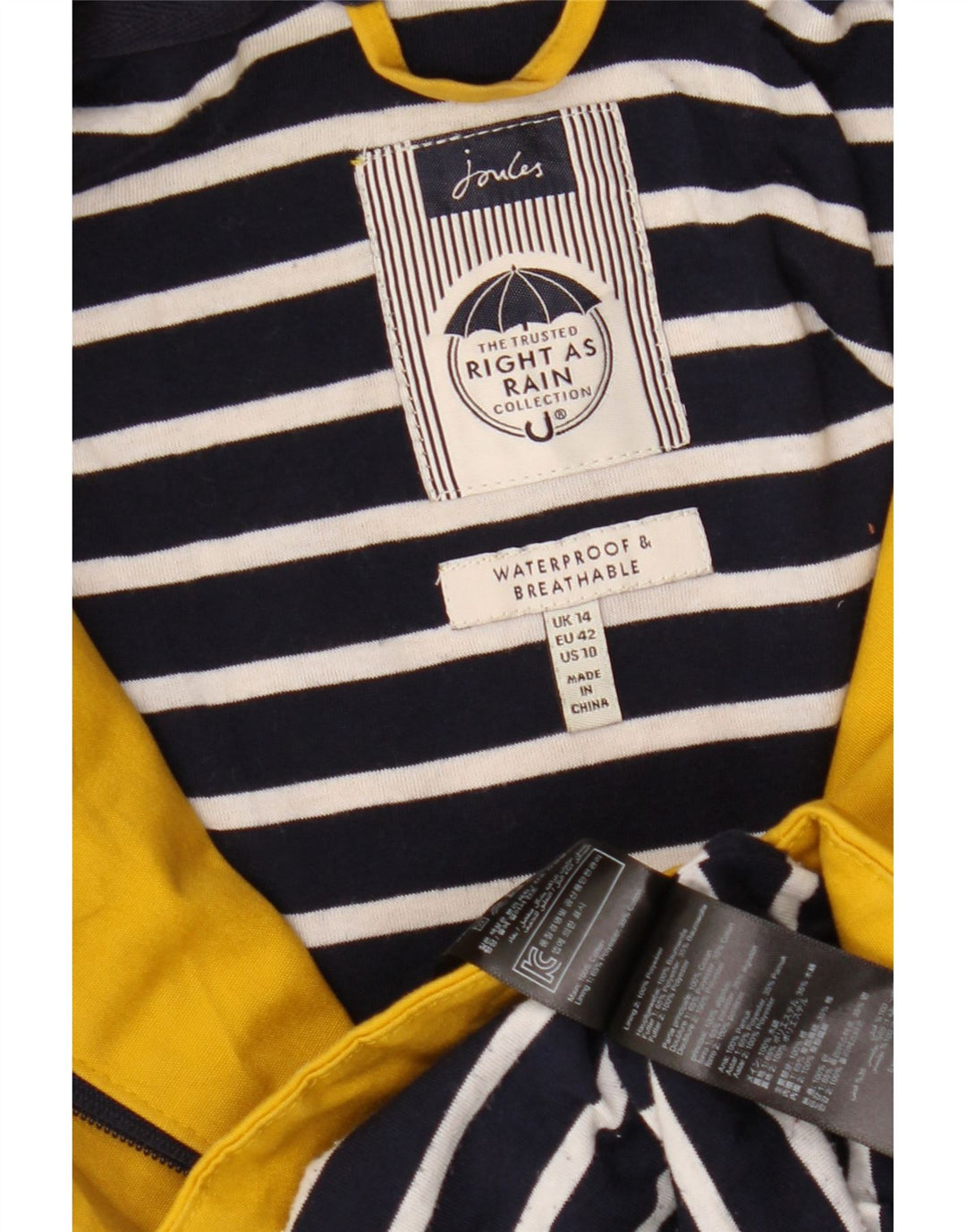 Damski płaszcz przeciwdeszczowy z kapturem JOULES UK 14, duży, żółty poliester