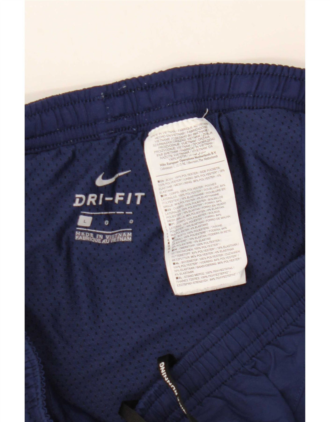 Męskie spodenki sportowe Nike Dri Fit, duże, granatowe, poliestrowe paski