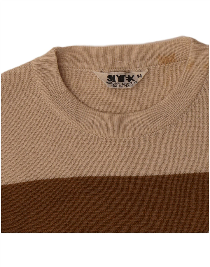 Vintage damski sweter z dekoltem w łódkę IT 44 w średnie beżowe paski