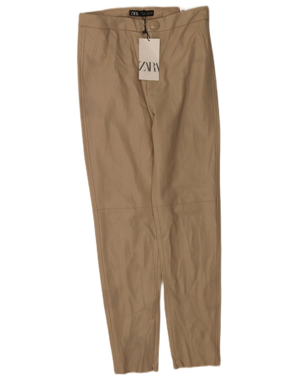 Legginsy damskie Zara ze sztucznej skóry z wysokim stanem, średnie W28 L27, beżowe