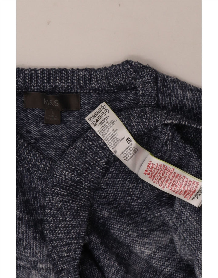 Marks & Spencer Męski sweter z okrągłym dekoltem, duży, niebieski, poliestrowy w paski