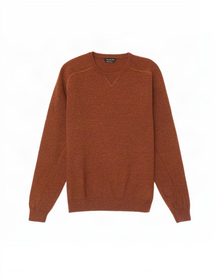 Męski sweter Massimo Dutti z okrągłym dekoltem, średniej wielkości brązowa wełna