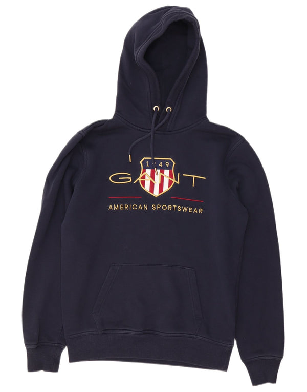 Męski sweter z kapturem i grafiką Gant, mały, granatowy, bawełniany