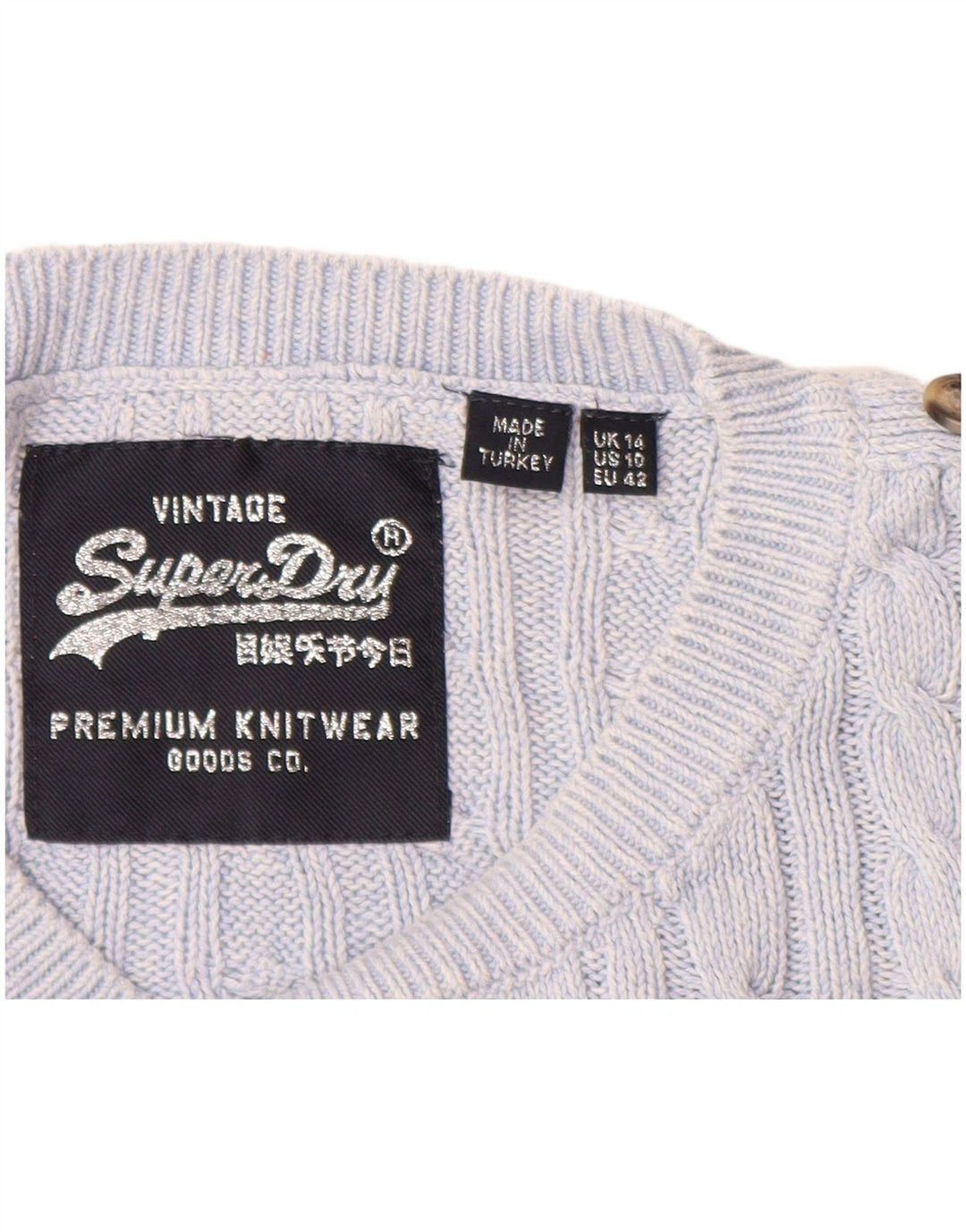 SUPERDRY Damski sweter z dekoltem w łódkę UK 14, duży, niebieski, bawełniany