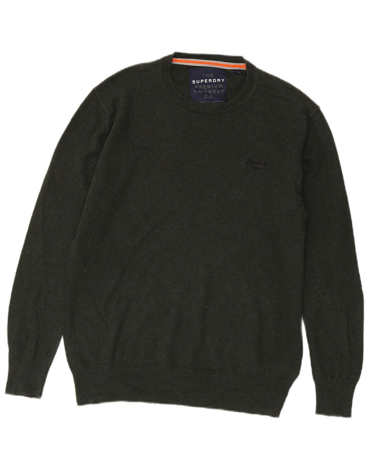 Męski sweter z okrągłym dekoltem Superdry, średniozielony, bawełniany
