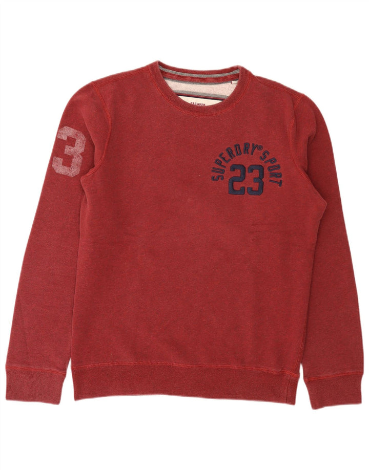 Męski sweter z grafiką Superdry, średniej wielkości bordowa bawełna