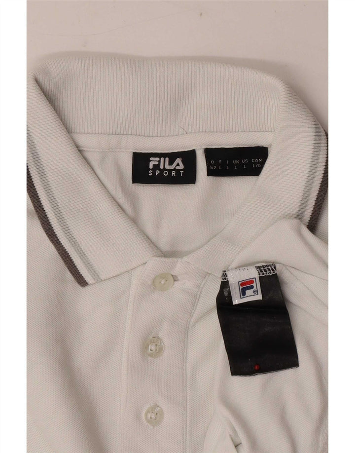Męska koszulka polo Fila z długim rękawem, duża, biała, bawełniana