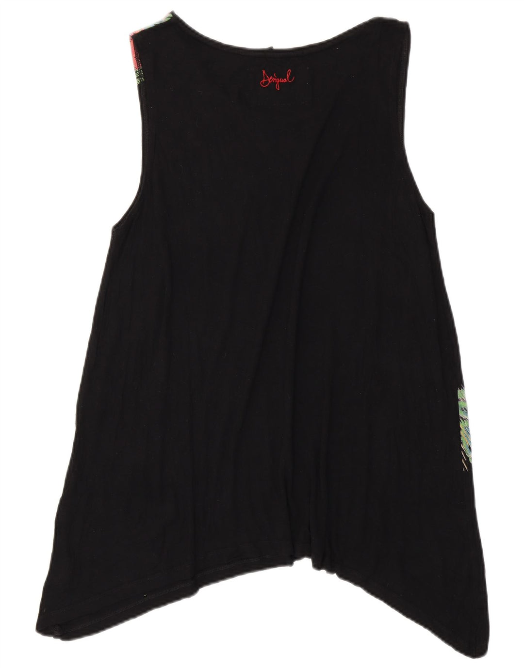 DESIGUAL Damska asymetryczna tunika bez rękawów UK 18 XL w czarne kwiaty