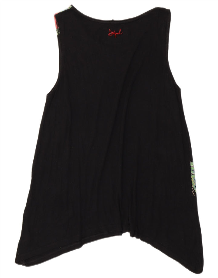 DESIGUAL Damska asymetryczna tunika bez rękawów UK 18 XL w czarne kwiaty