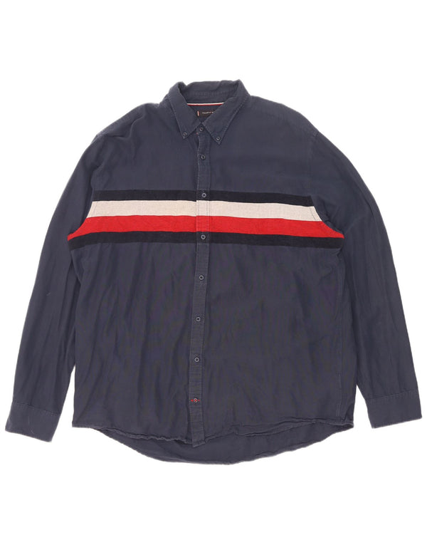 Tommy Hilfiger Mens Regular Fit Shirt 2XL Navy Blue Colourblock
