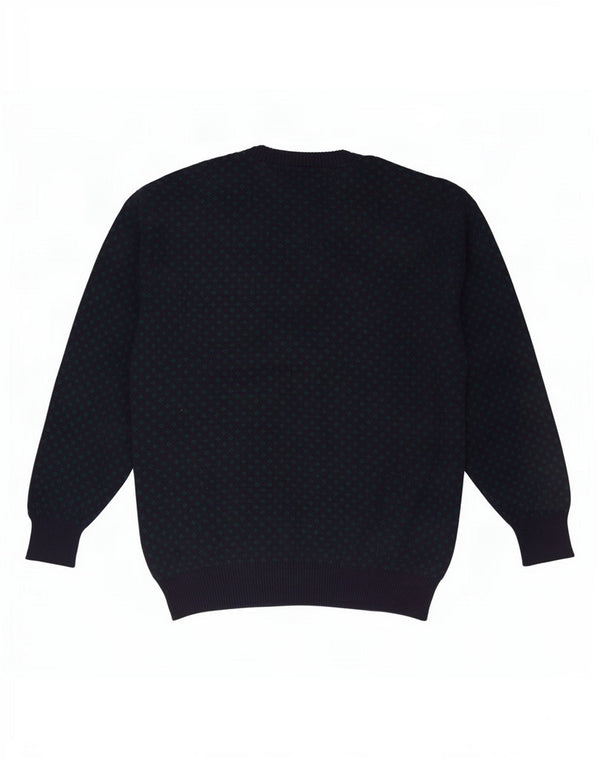 Vintage męski sweter z dekoltem w kształcie litery V XL granatowy, geometryczny wełniany