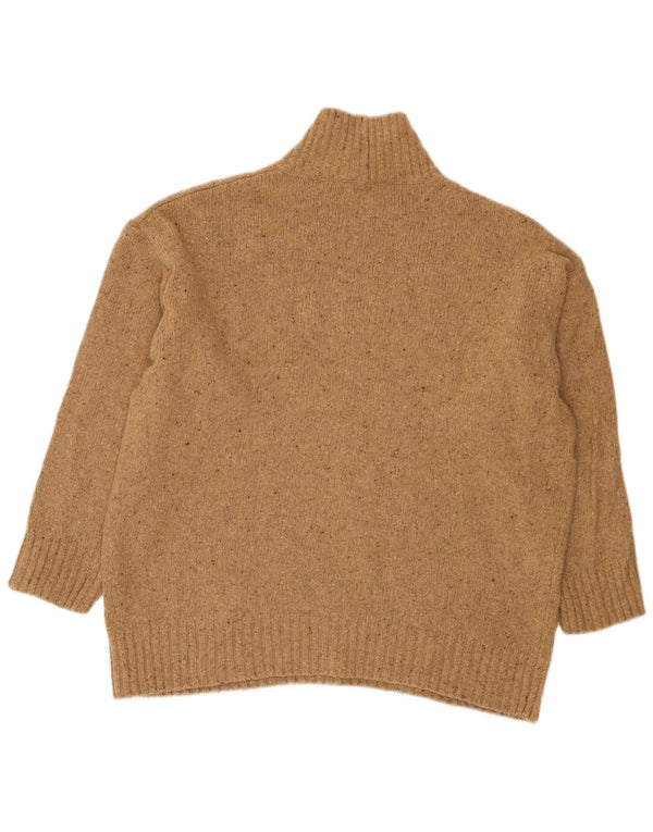 Sweter damski Zara o luźnym kroju z golfem UK 14, duży, brązowy, nakrapiany