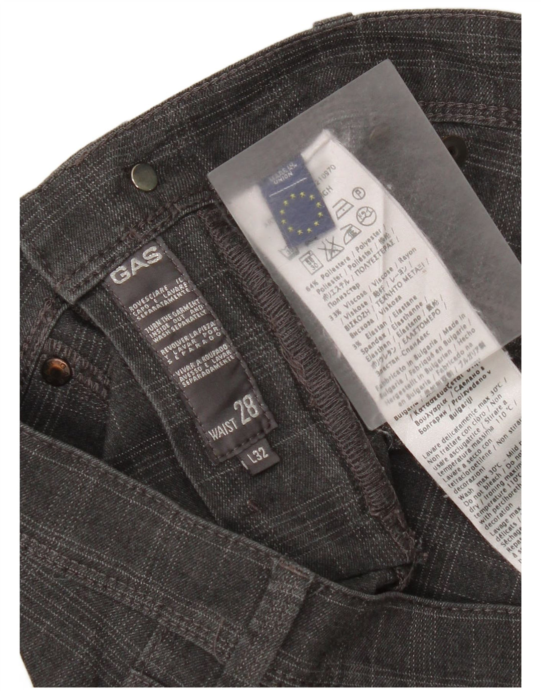 Spodnie damskie Gas Slim Casual W28 L32 Szary poliester w kratkę