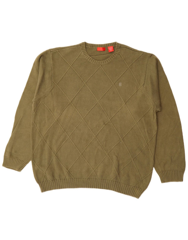 Izod Męski sweter z okrągłym dekoltem XL, bawełniany khaki