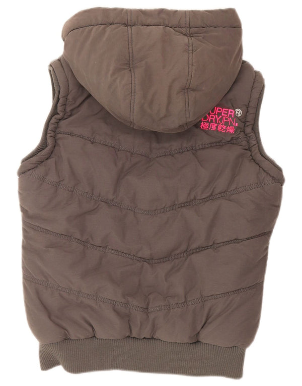 Damska wyściełana kamizelka narciarska z kapturem Superdry UK 14, średnioszara, bawełniana Fair Isle