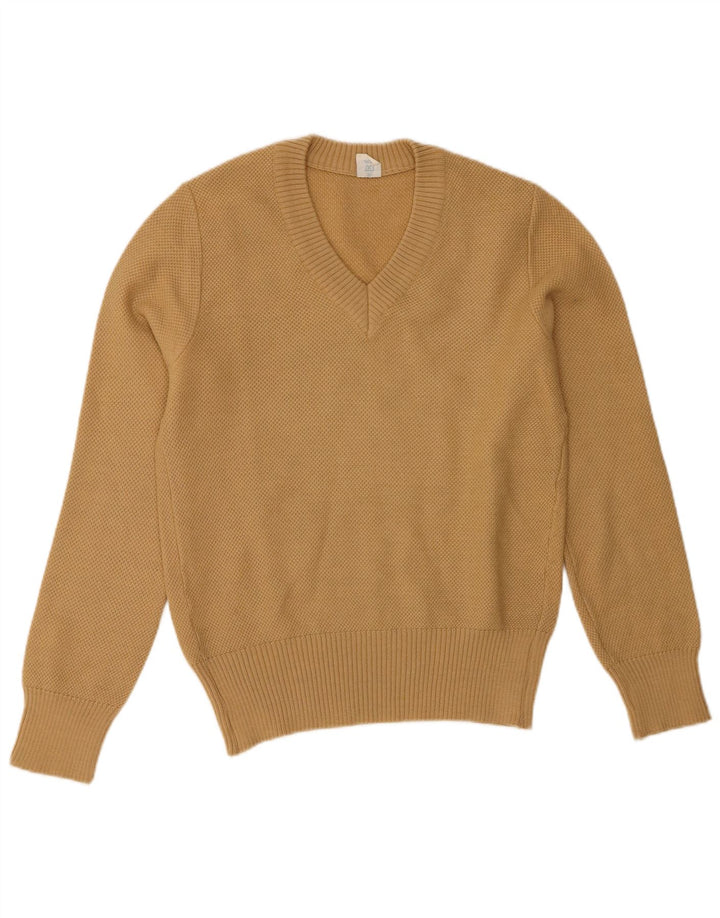 Sweter damski w stylu vintage z dekoltem w kształcie litery V, UK 10, mały beż