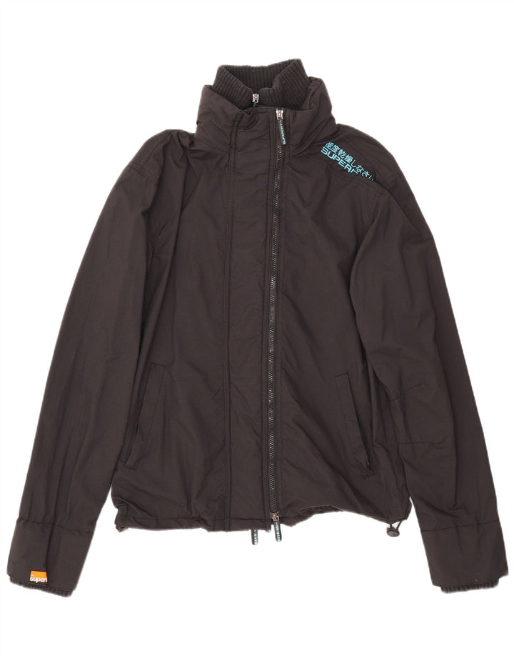 Męska kurtka przeciwdeszczowa Superdry UK 40, duża, czarna, nylonowa