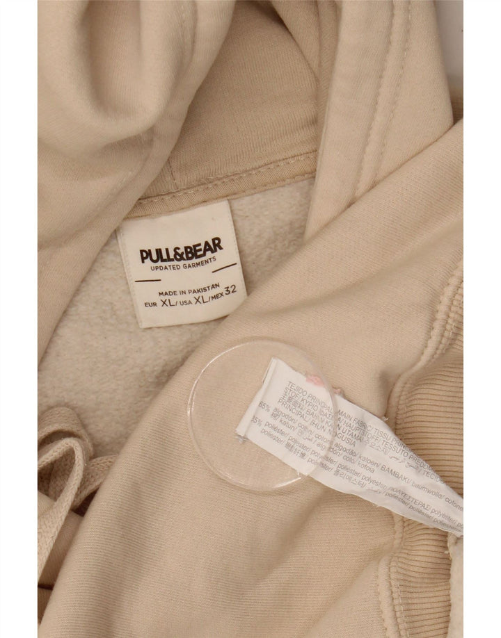 Pull & Bear Męski sweter z kapturem XL, beżowy, bawełniany