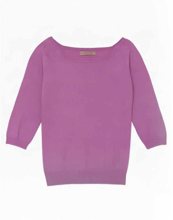 Damski sweter Zara Crop 3/4 z dekoltem w łódkę UK 10 Mały Fioletowy