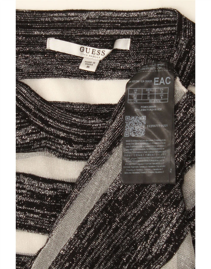 GUESS Womens Crop Crew Neck Jumper Sweater UK 14 Medium Black Striped Vintage Guess and Second-Hand Guess from Messina Hembry 