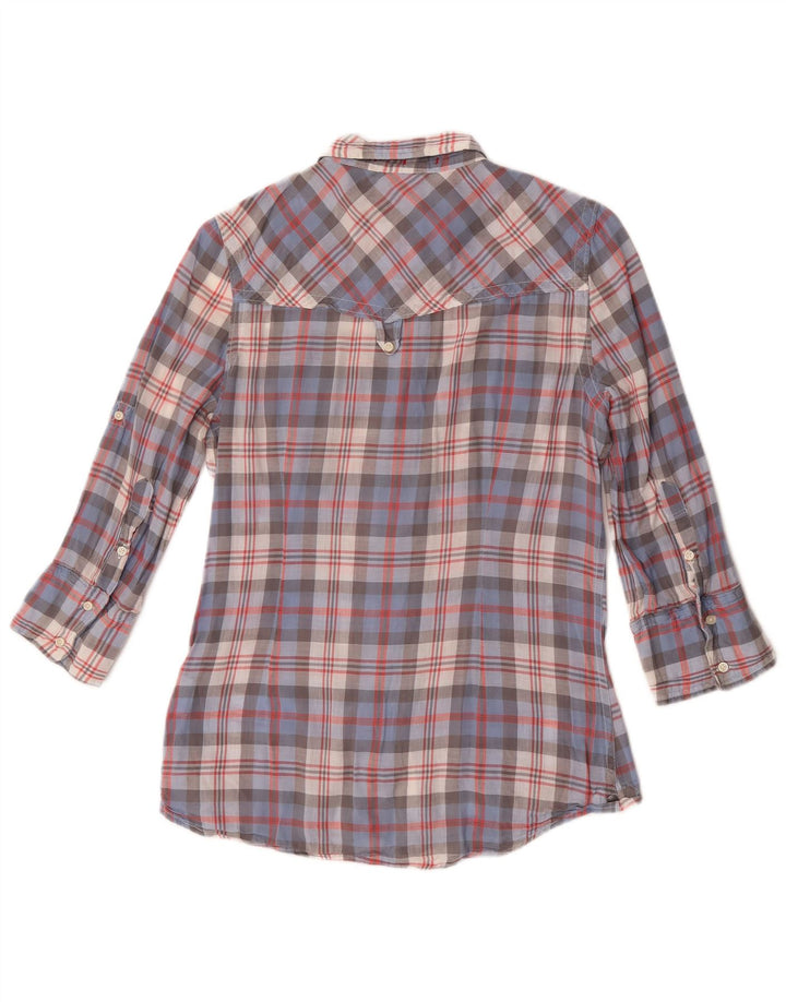 Damska koszula z rękawem 3/4 Superdry, UK 14, bawełniana w średnią niebieską kratkę