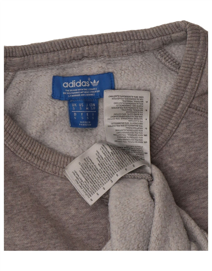 ADIDAS Womens Oversized Graphic Sweatshirt Jumper UK 10 Small Grey Cotton Vintage Adidas and Second-Hand Adidas from Messina Hembry 
