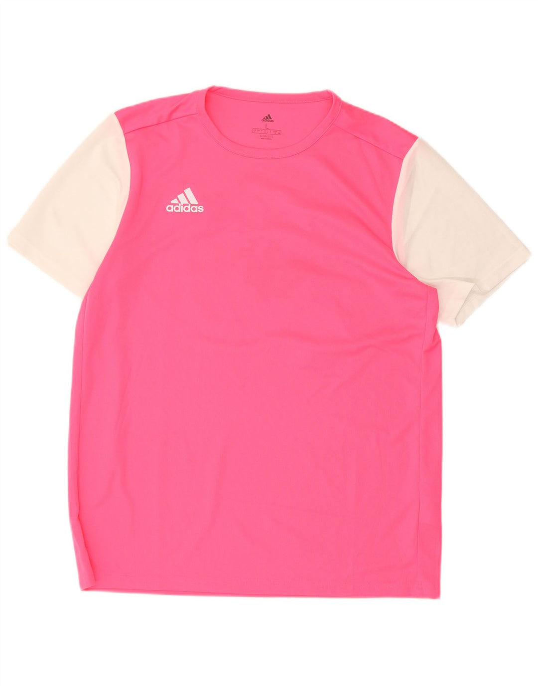 Męski T-shirt ADIDAS Climalite z grafiką, duży, różowy, poliestrowy blok kolorów