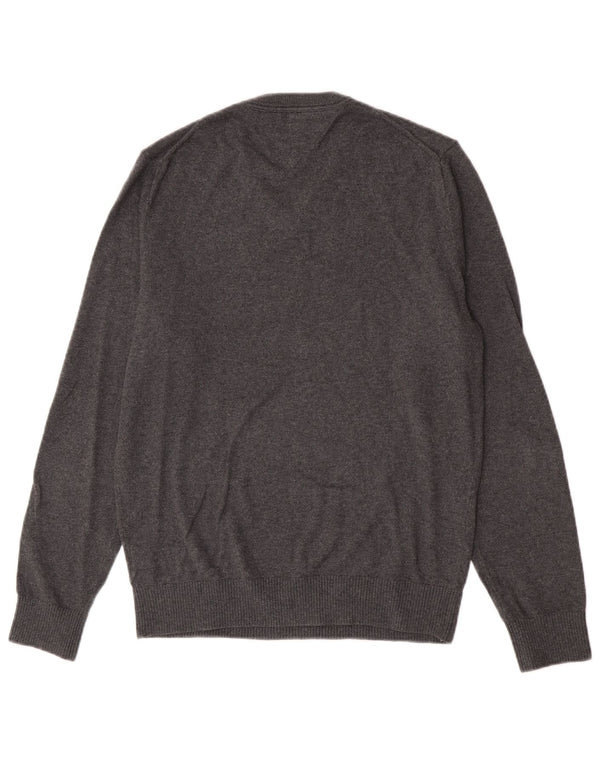 Męski sweter Tommy Hilfiger z dekoltem w kształcie litery V, mały, szary, bawełniany