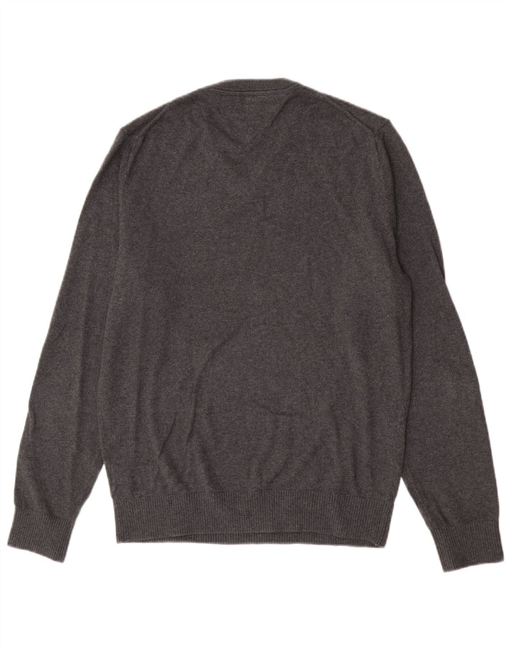Męski sweter Tommy Hilfiger z dekoltem w kształcie litery V, mały, szary, bawełniany