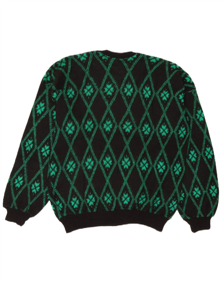 Vintage męski sweter z okrągłym dekoltem, średnio zielony Argyle/diament