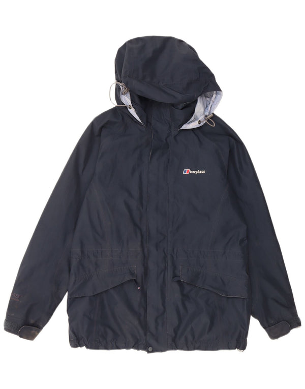 BERGHAUS Womens Hooded Rain Jacket UK 12 Medium Navy Blue Nylon