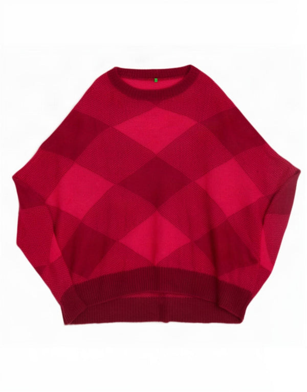 Damski sweter ponczo oversize Benetton w jednym rozmiarze, różowy, argyle/diament