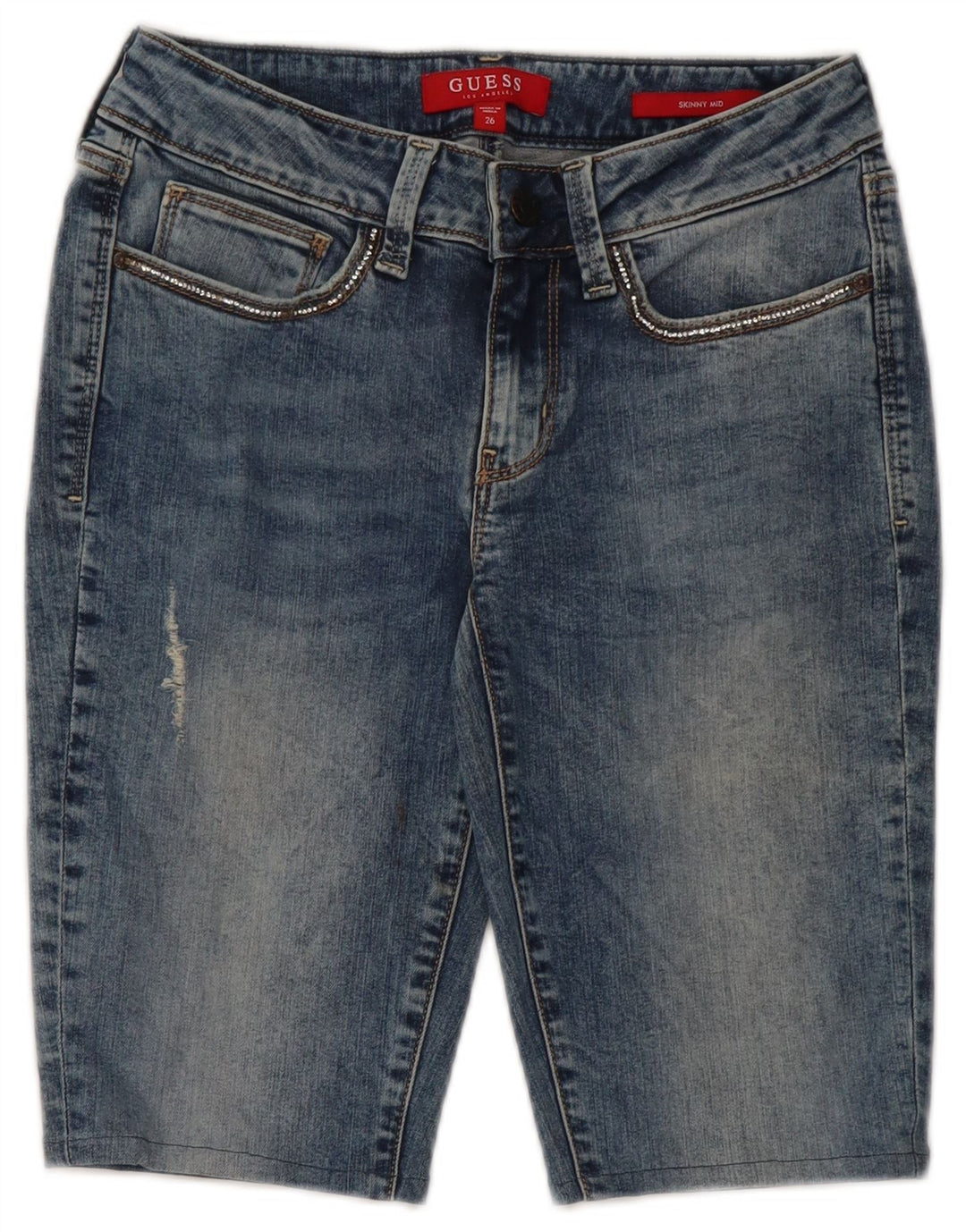 Damskie spodenki jeansowe Guess Mid Rise Skinny W26 Small Blue