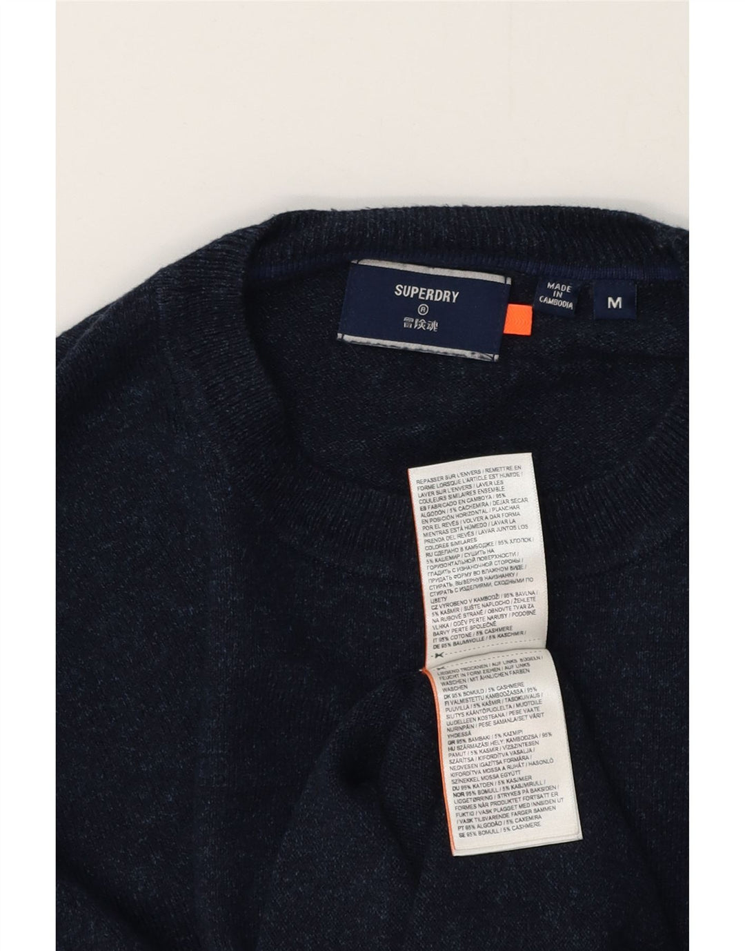 SUPERDRY Męski sweter z okrągłym dekoltem, średni granatowy, bawełniany nakrapiany