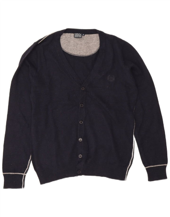 Męski sweter rozpinany Gianmarco Venturi XL, granatowy, z owczej wełny