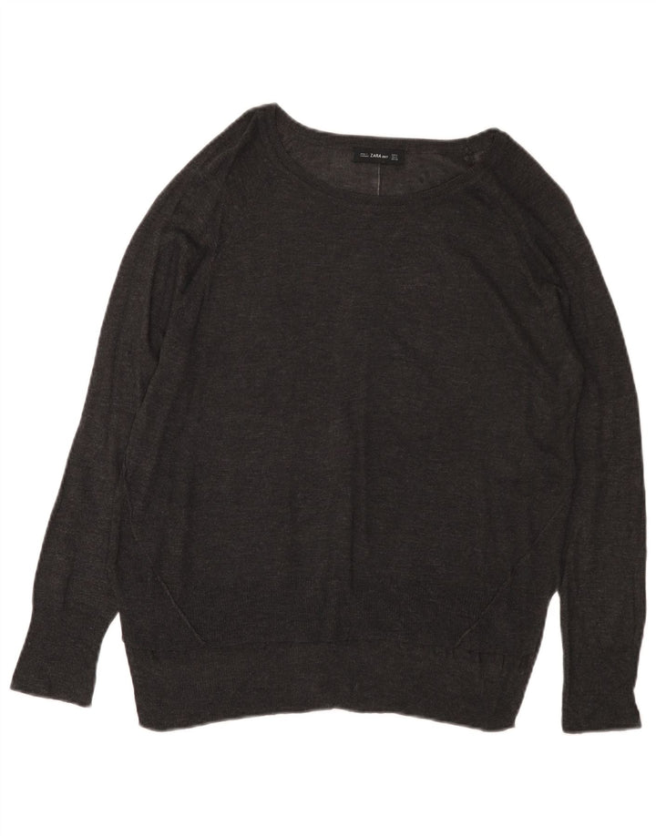 Damski sweter ZARA z dekoltem w łódkę UK 14 Średni szary wiskoza