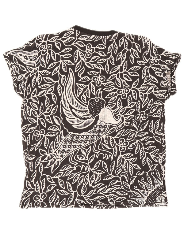 Desigual Womens Graphic T-Shirt Top UK 14 Large Grey Floral Viscose