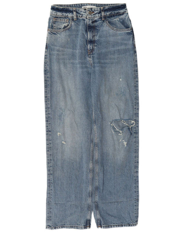Damskie jeansy Zara z wysokim stanem, proste, w trudnej sytuacji, EU 40, średnie, W30, L31, niebieskie