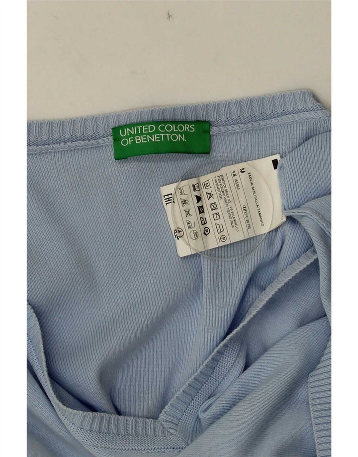 Sweter damski Benetton z dekoltem w kształcie litery V, UK 12, średni niebieski, bawełniany