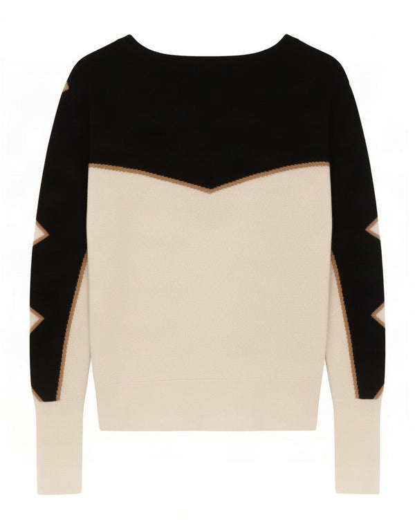 Sweter damski Reiss z dekoltem w łódkę, UK 10, mała, biała, wełniana w bloki kolorów