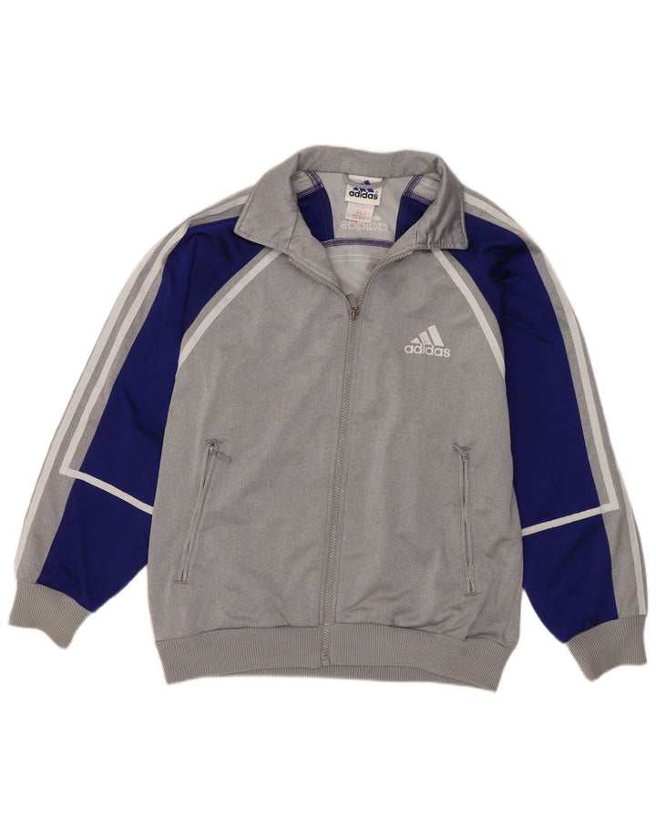Adidas Boys Tracksuit Top Jacket 13-14 Years Grey Colourblock Polyester