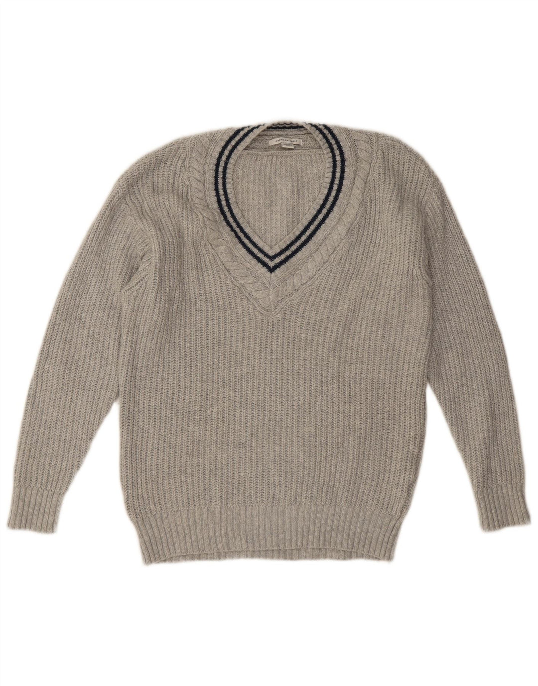 Męski sweter American Eagle z dekoltem w szpic, mały, szary, bawełniany