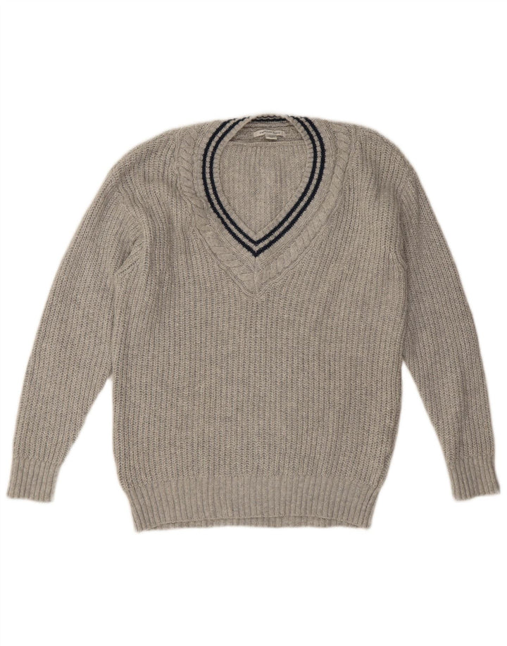 Męski sweter American Eagle z dekoltem w szpic, mały, szary, bawełniany