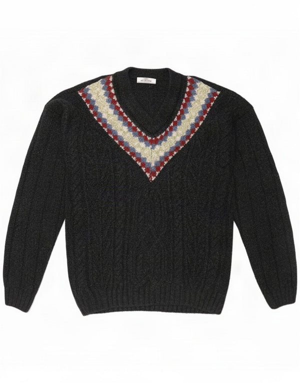 Ciao Męski sweter z dekoltem w kształcie litery V XL Czarny Fair Isle New Wool