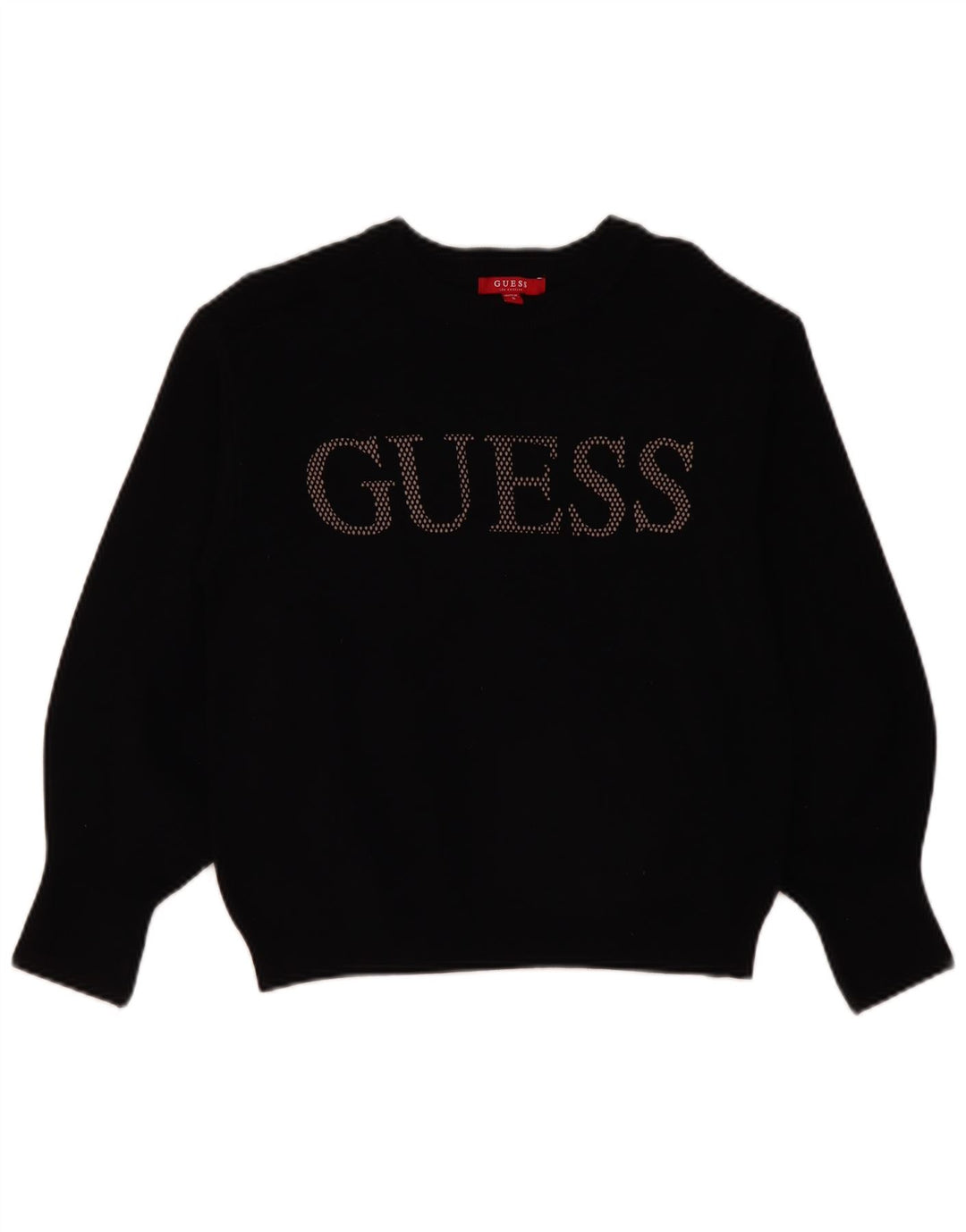 GUESS Womens Graphic Crew Neck Jumper Sweater UK 10 Small Black
