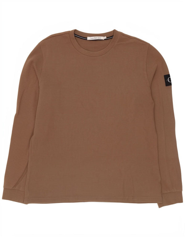 Męski top Calvin Klein z długim rękawem 2XL, brązowa, bawełniana