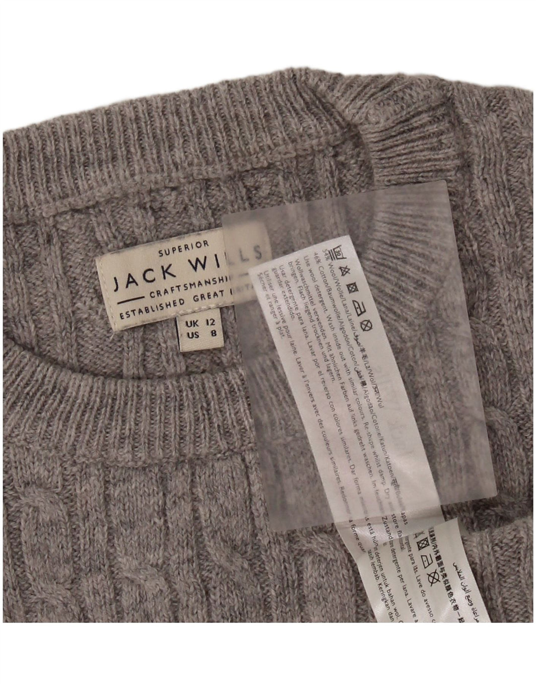 JACK WILLS Damski sweter z okrągłym dekoltem, UK 12, średnioszary, wełniany